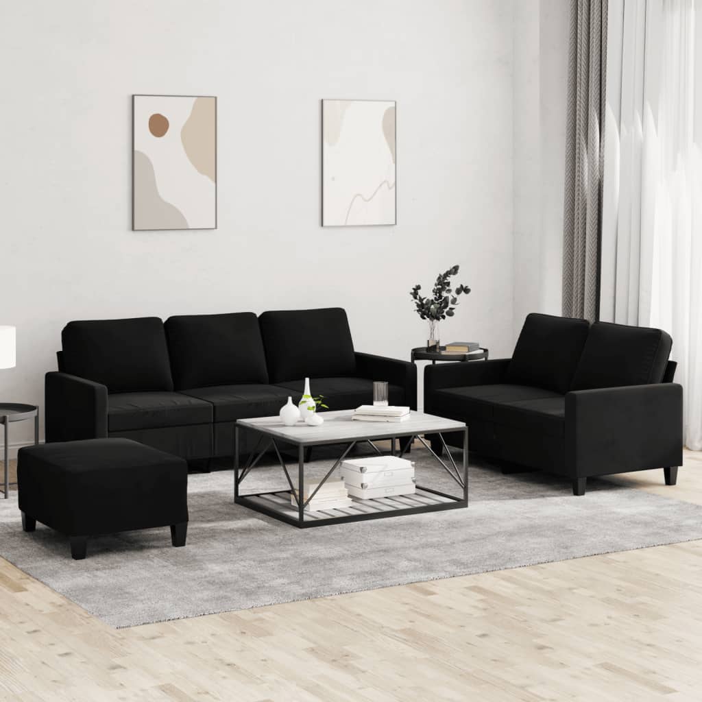 vidaXL Set de canapele cu perne, 3 piese, negru, catifea vidaXL Set de canapele cu perne, 3 piese, negru, catifea