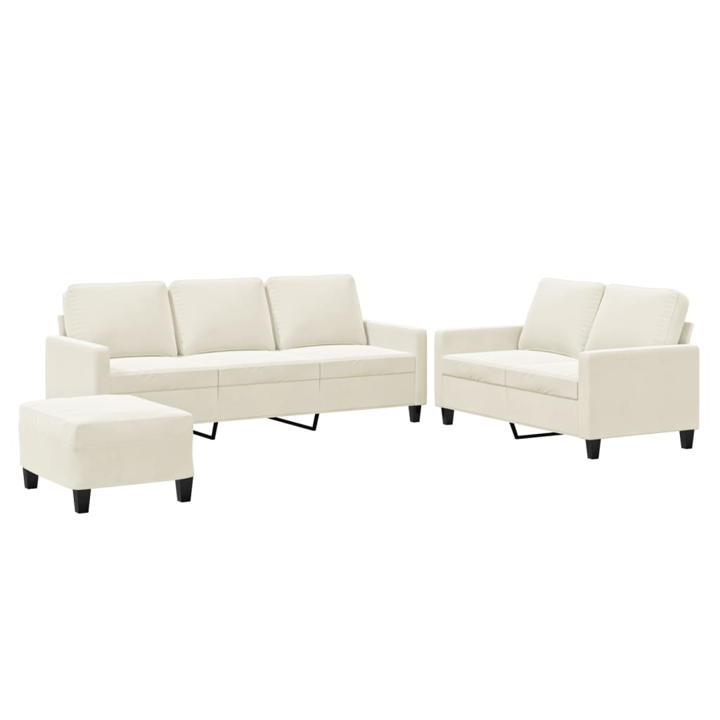 vidaXL Set de canapele cu perne, 3 piese, crem, catifea vidaXL Set de canapele cu perne, 3 piese, crem, catifea