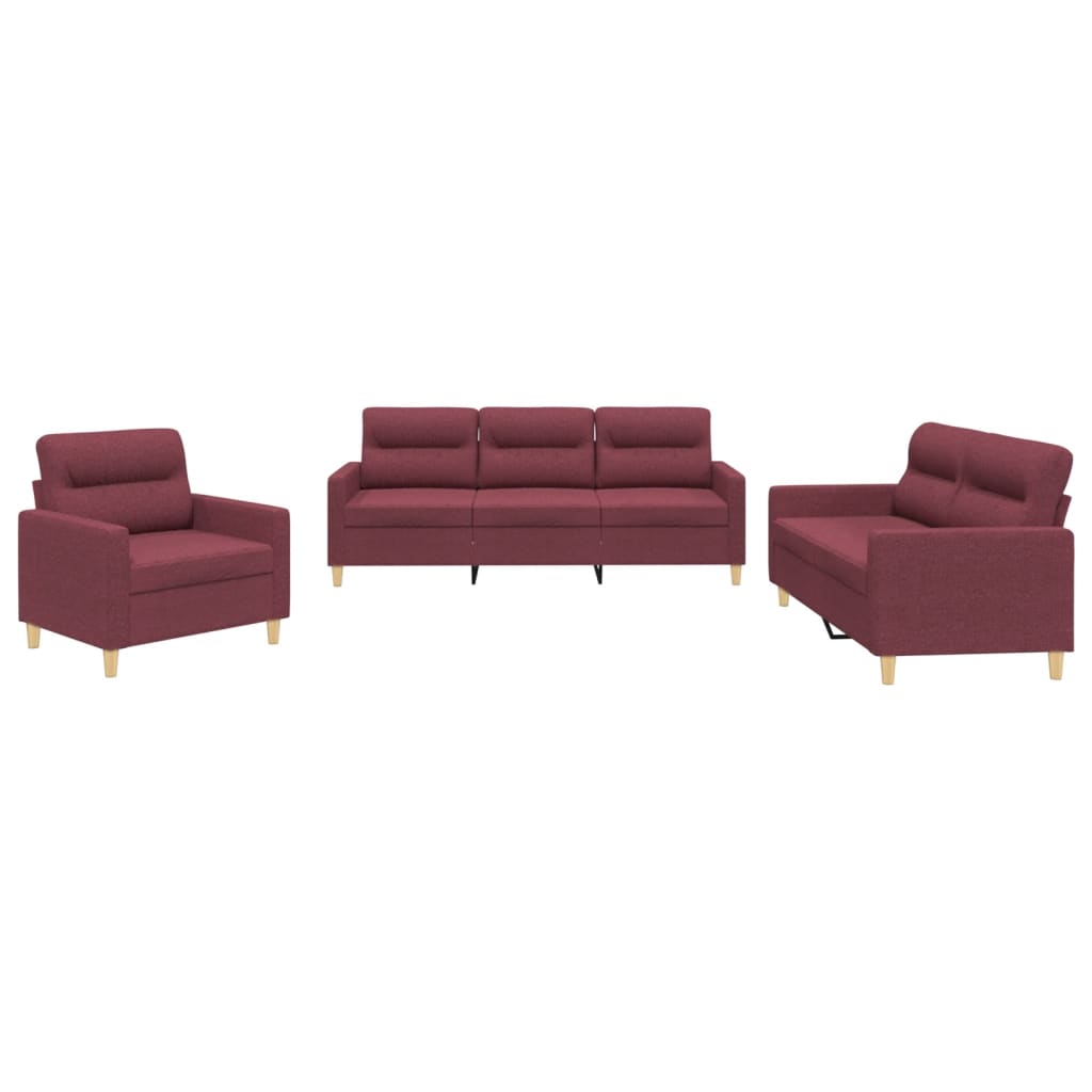 vidaXL Set canapea cu perne, 3 piese, roșu vin, material textil
