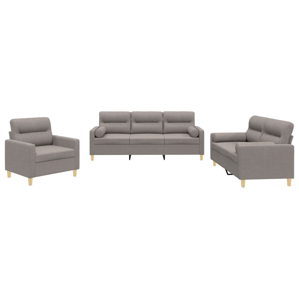 vidaXL Set de canapele cu perne, 3 piese, gri taupe, textil vidaXL Set de canapele cu perne, 3 piese, gri taupe, textil