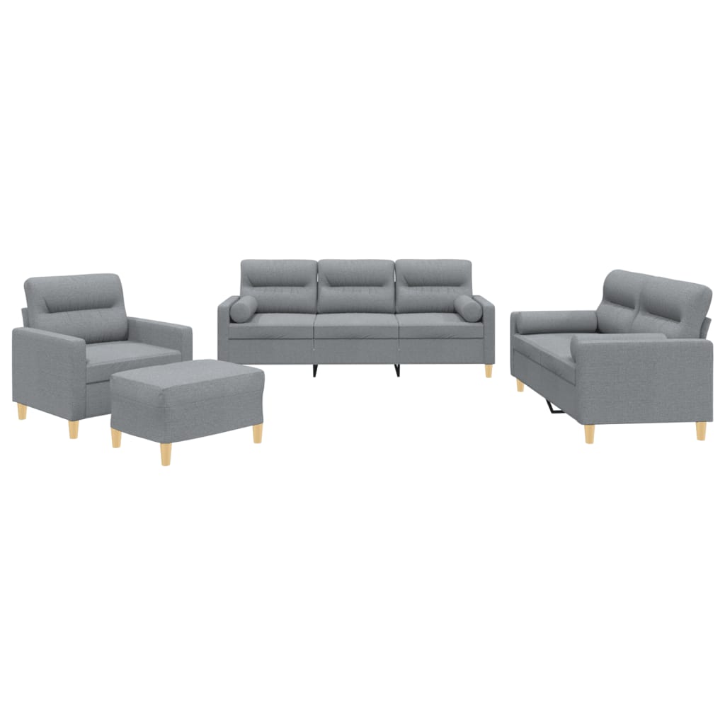 vidaXL Set de canapele cu perne, 4 piese, gri deschis, material textil
