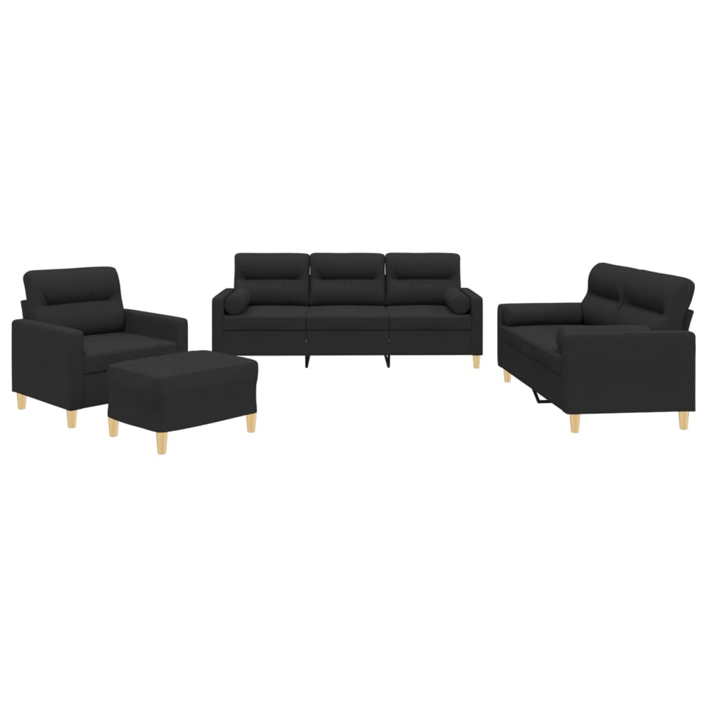 vidaXL Set de canapele cu perne, 4 piese, negru, material textil