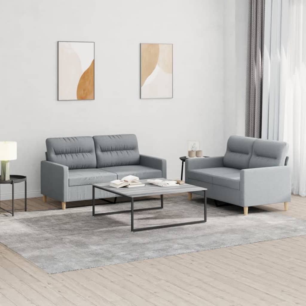 vidaXL Set de canapele cu perne, 2 piese, gri deschis, textil vidaXL Set de canapele cu perne, 2 piese, gri deschis, textil