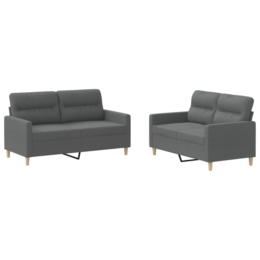 vidaXL Set de canapele cu perne, 2 piese, gri închis, textil
