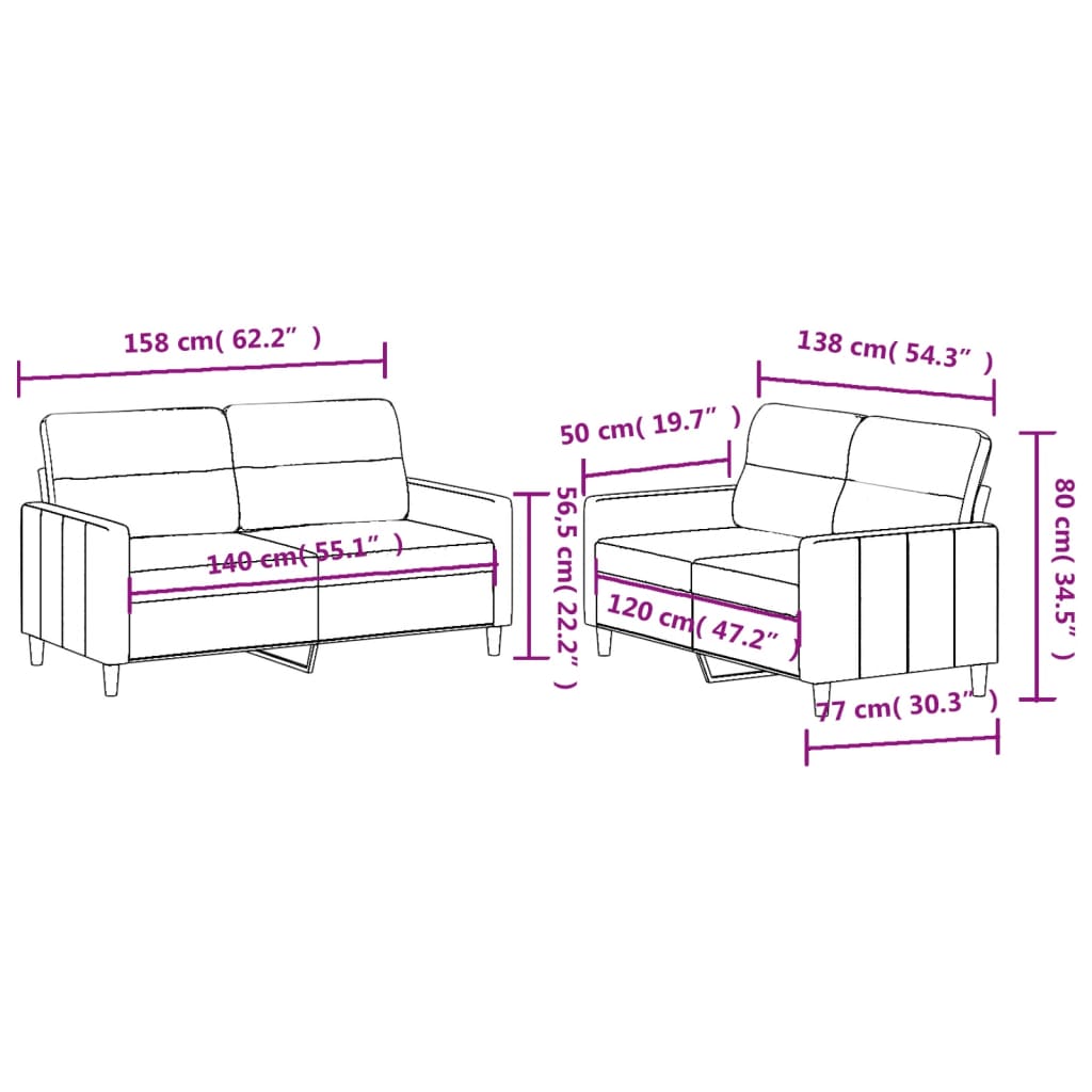vidaXL Set de canapele cu perne, 2 piese, maro, textil vidaXL Set de canapele cu perne, 2 piese, maro, textil