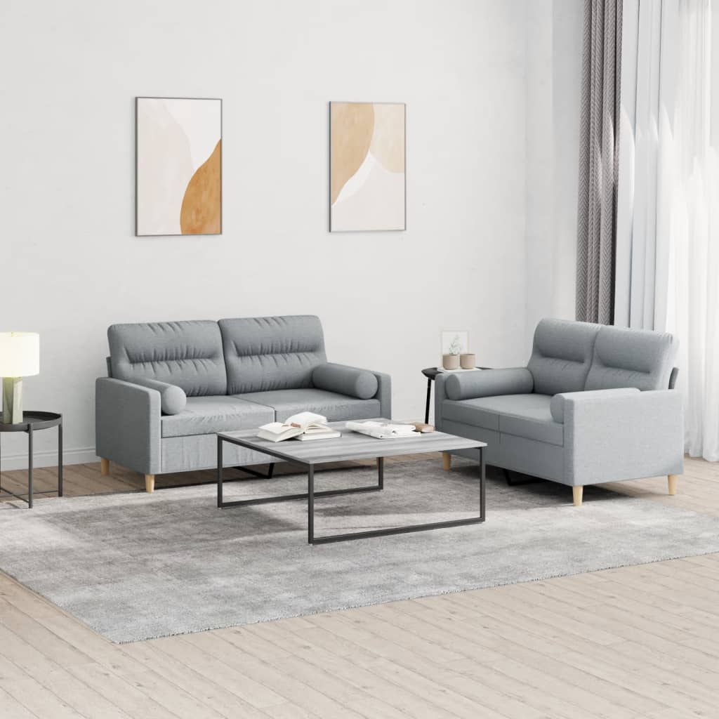 vidaXL Set de canapele cu perne, 2 piese, gri deschis, material textil vidaXL Set de canapele cu perne, 2 piese, gri deschis, material textil