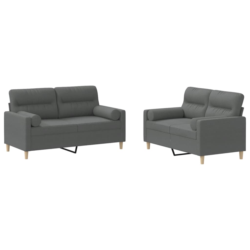 vidaXL Set de canapele cu perne, 2 piese, gri închis, material textil vidaXL Set de canapele cu perne, 2 piese, gri închis, material textil