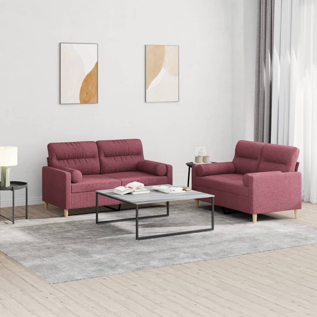 vidaXL Set canapea cu perne, 2 piese, roșu vin, material textil