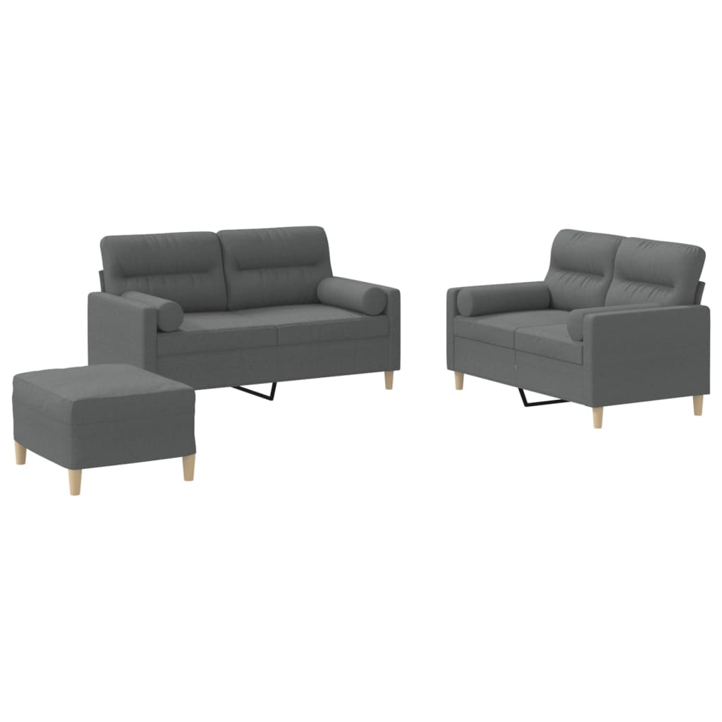vidaXL Set de canapele cu perne, 3 piese, gri închis, textil vidaXL Set de canapele cu perne, 3 piese, gri închis, textil