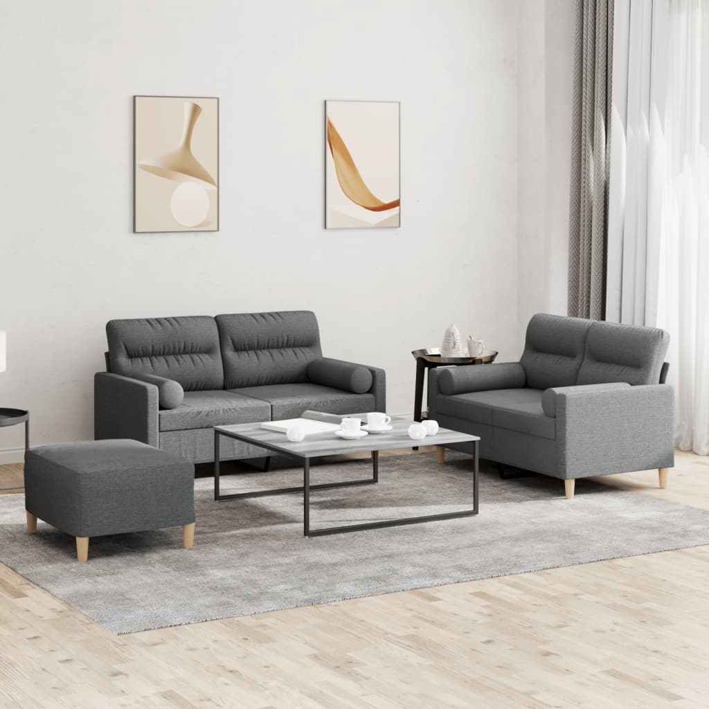 vidaXL Set de canapele cu perne, 3 piese, gri închis, textil vidaXL Set de canapele cu perne, 3 piese, gri închis, textil