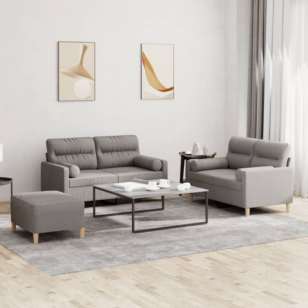 vidaXL Set de canapele cu perne, 3 piese, gri taupe, textil vidaXL Set de canapele cu perne, 3 piese, gri taupe, textil