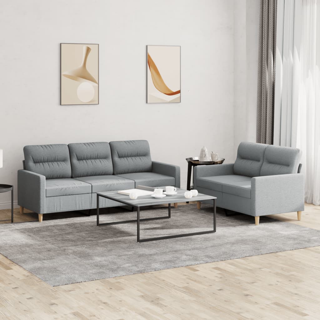 vidaXL Set de canapele cu perne, 2 piese, gri deschis, textil vidaXL Set de canapele cu perne, 2 piese, gri deschis, textil