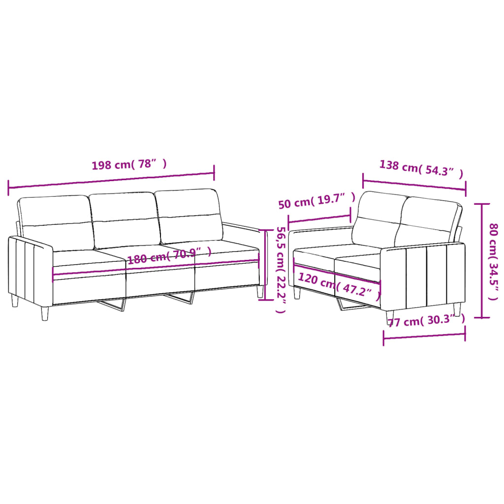vidaXL Set de canapele cu perne, 2 piese, gri închis, textil vidaXL Set de canapele cu perne, 2 piese, gri închis, textil