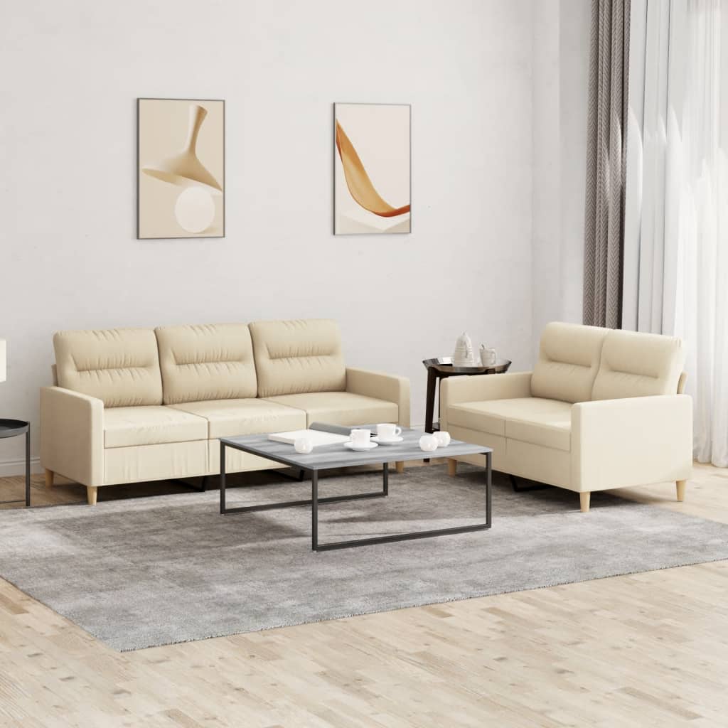 vidaXL Set de canapele cu perne, 2 piese, crem, textil vidaXL Set de canapele cu perne, 2 piese, crem, textil
