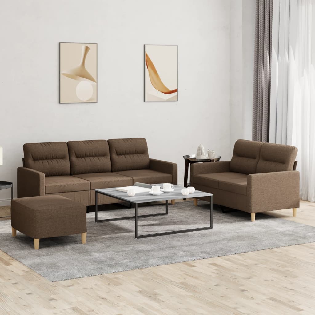 vidaXL Set de canapele cu perne, 3 piese, maro, textil vidaXL Set de canapele cu perne, 3 piese, maro, textil