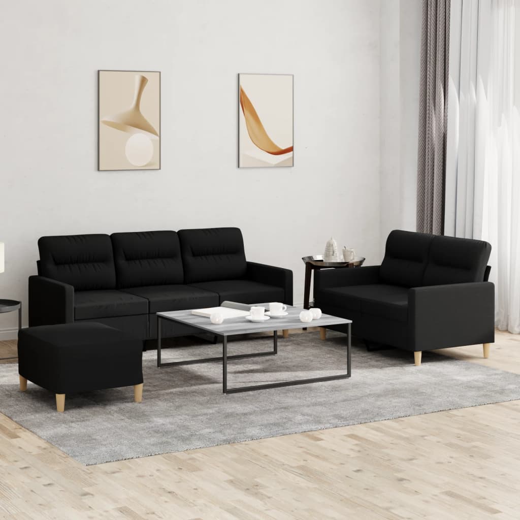 vidaXL Set de canapele cu perne, 3 piese, negru, textil vidaXL Set de canapele cu perne, 3 piese, negru, textil