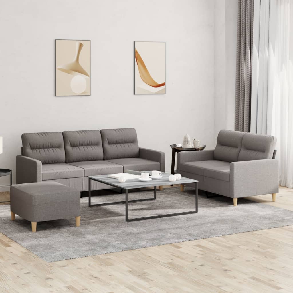 vidaXL Set de canapea cu perne, 3 piese, gri taupe, material textil vidaXL Set de canapea cu perne, 3 piese, gri taupe, material textil