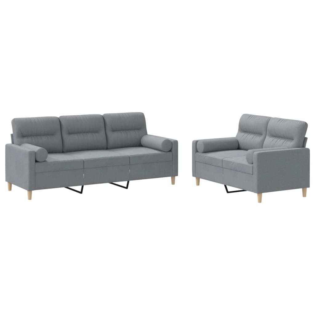 vidaXL Set de canapele cu perne, 2 piese, gri deschis, material textil vidaXL Set de canapele cu perne, 2 piese, gri deschis, material textil