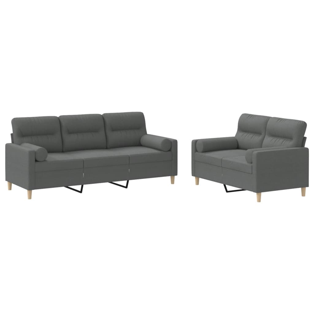 vidaXL Set de canapele cu perne, 2 piese, gri închis, material textil