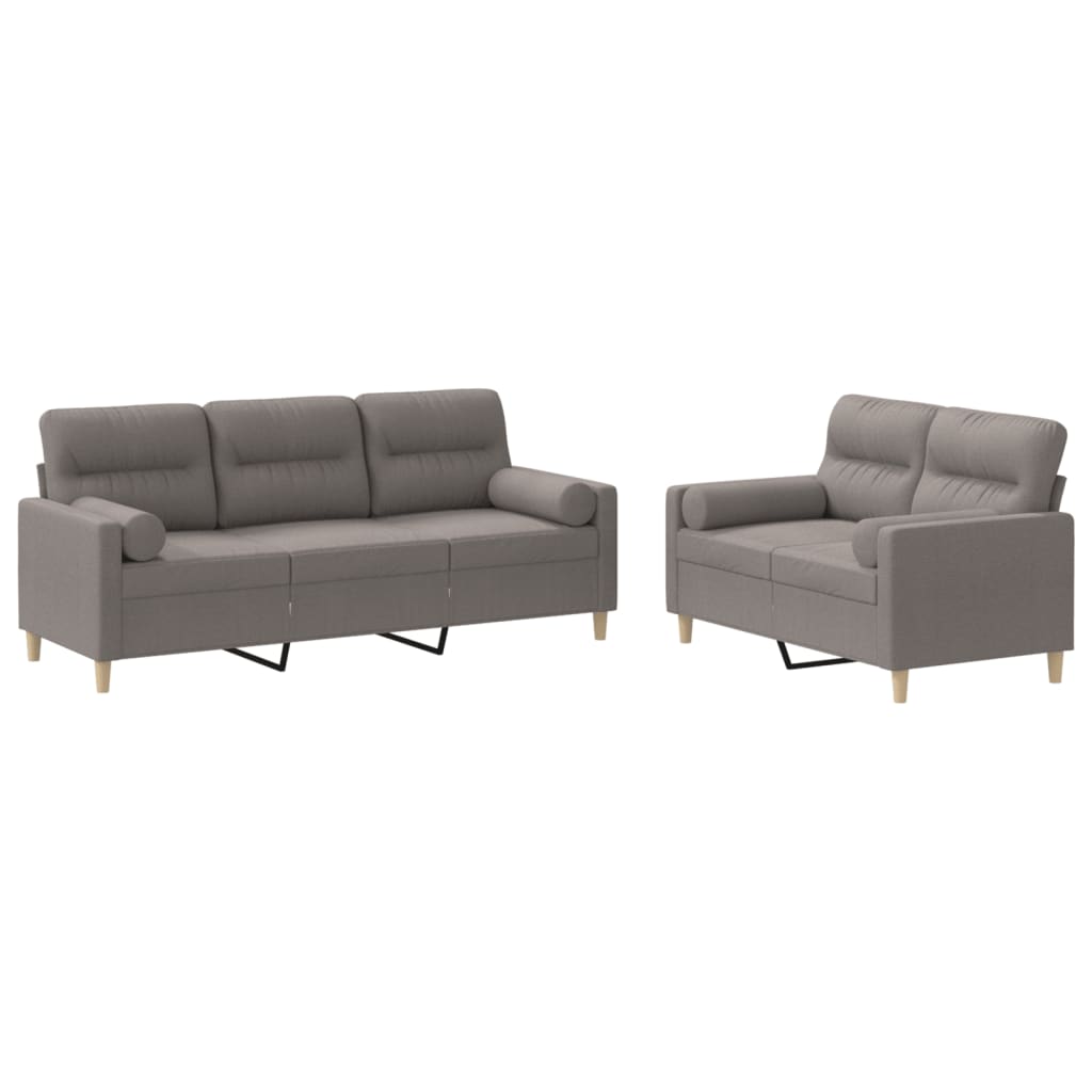 vidaXL Set de canapele cu perne, 2 piese, gri taupe, textil