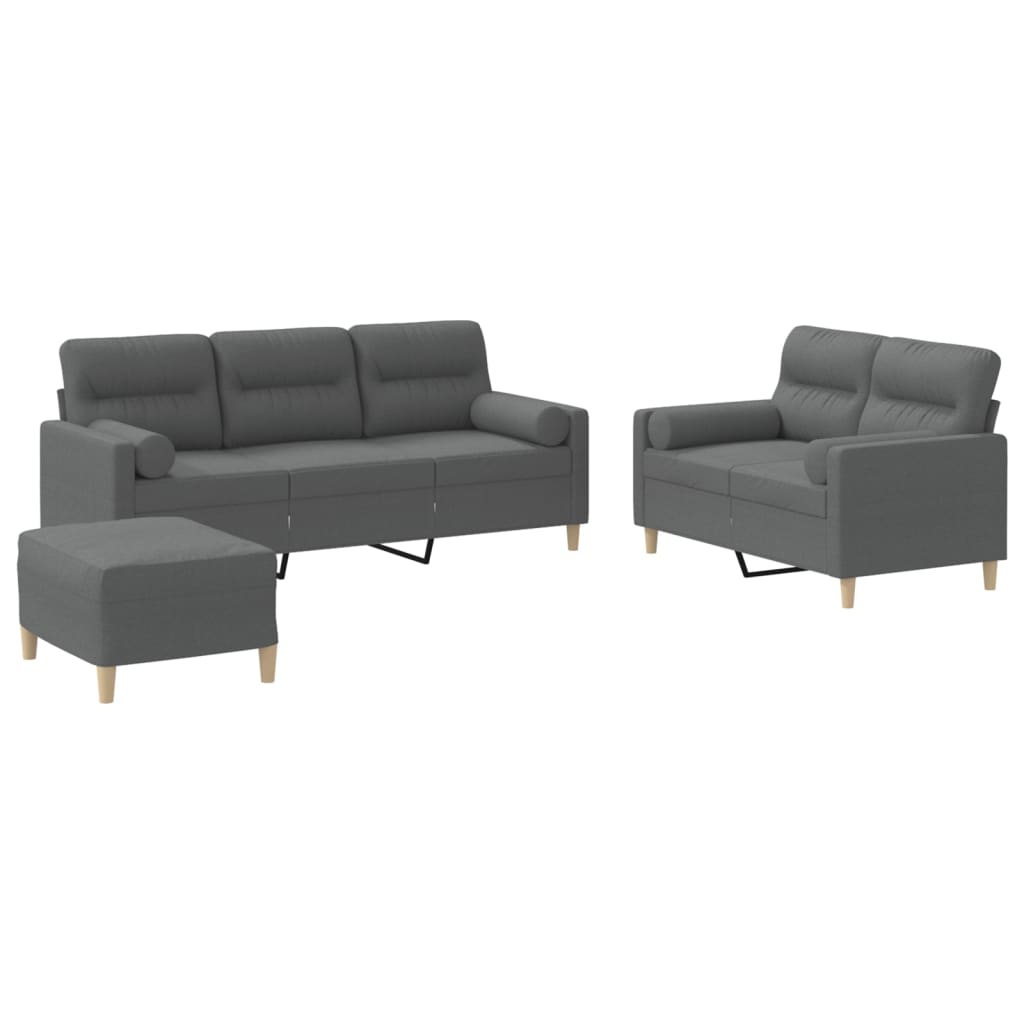 vidaXL Set de canapele cu perne, 3 piese, gri închis, textil vidaXL Set de canapele cu perne, 3 piese, gri închis, textil