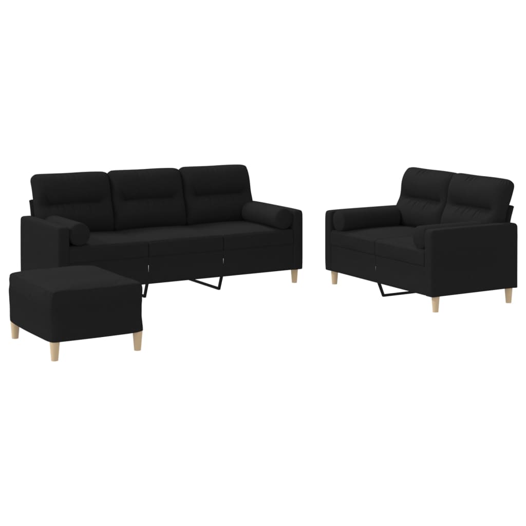 vidaXL Set de canapele cu perne, 3 piese, negru, textil vidaXL Set de canapele cu perne, 3 piese, negru, textil