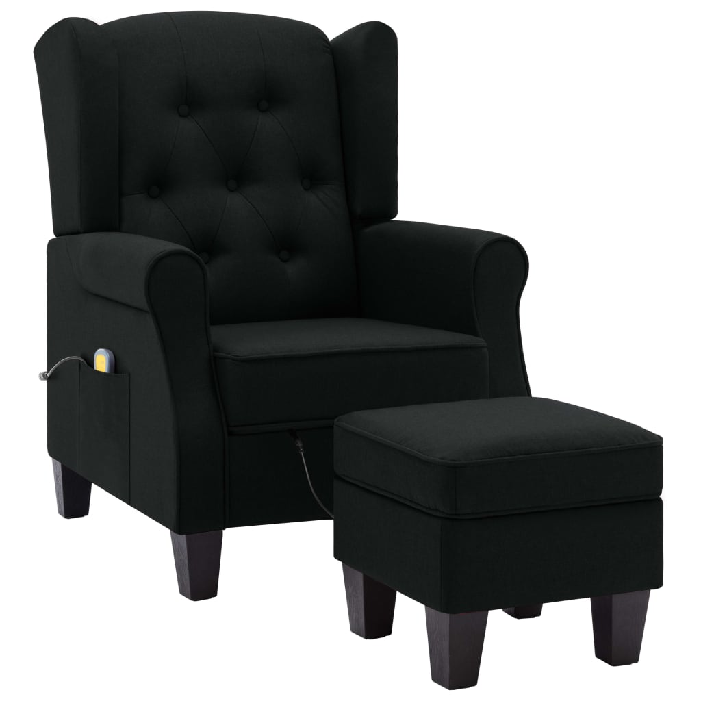 vidaXL Fotoliu de masaj cu taburet, negru, material textil vidaXL Fotoliu de masaj cu taburet, negru, material textil