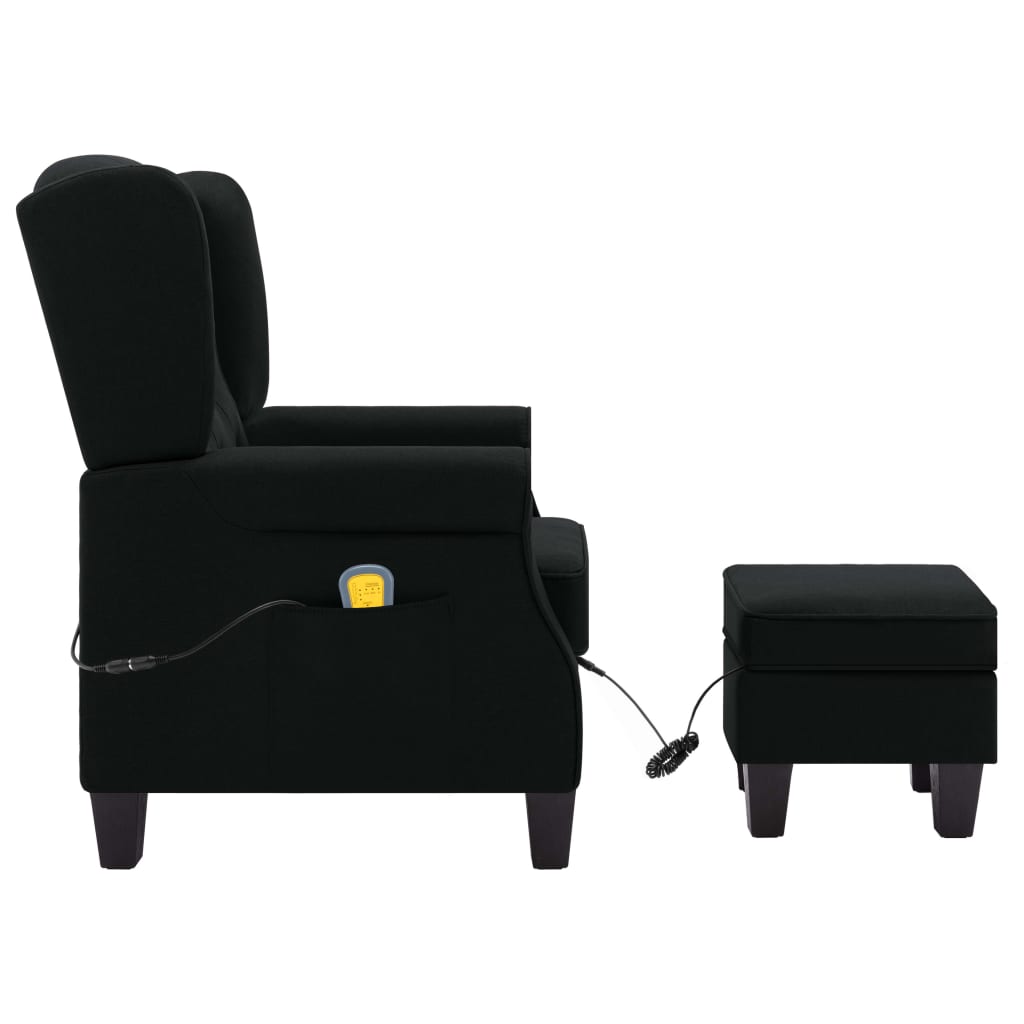 vidaXL Fotoliu de masaj cu taburet, negru, material textil vidaXL Fotoliu de masaj cu taburet, negru, material textil