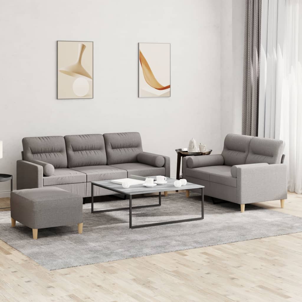 vidaXL Set de canapele cu perne, 3 piese, gri taupe, textil vidaXL Set de canapele cu perne, 3 piese, gri taupe, textil