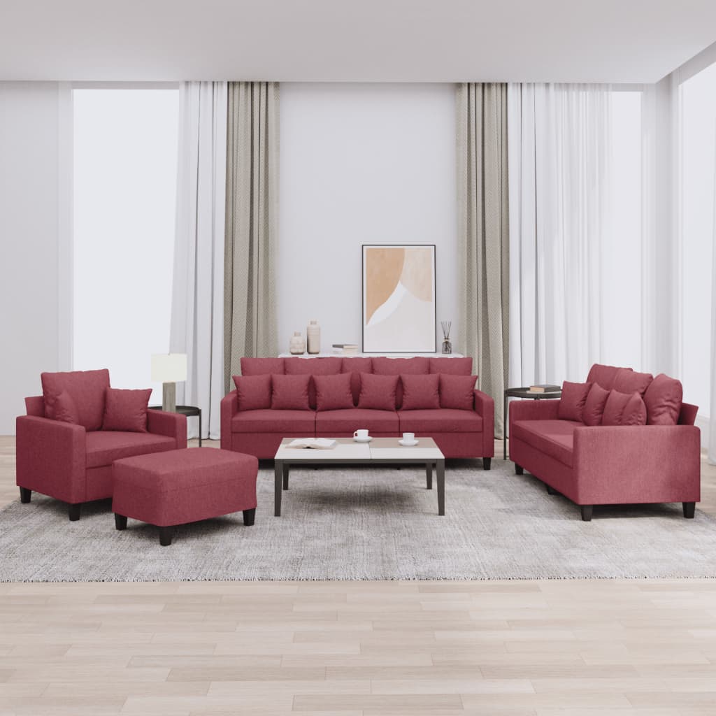 vidaXL Set canapea cu perne, 4 piese, roșu vin, material textil vidaXL Set canapea cu perne, 4 piese, roșu vin, material textil