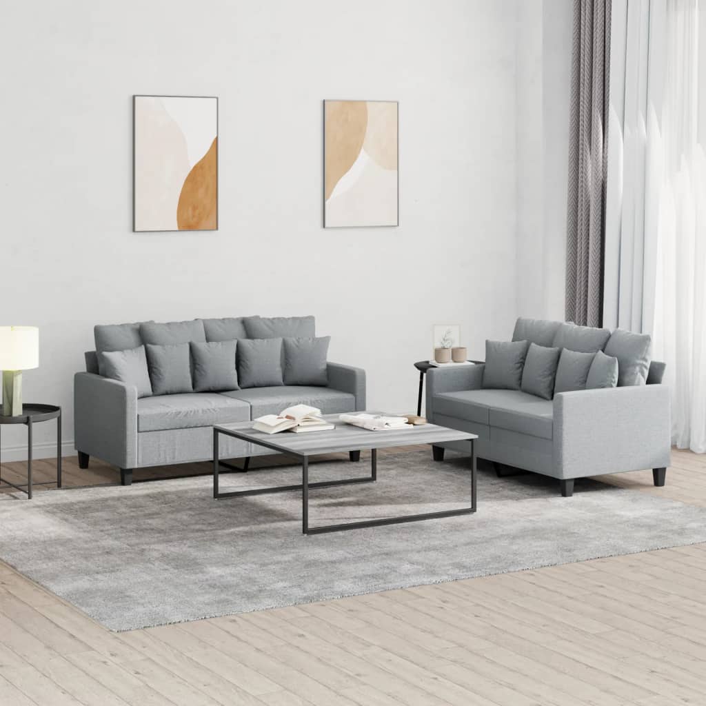 vidaXL Set de canapele cu perne, 2 piese, gri deschis, textil vidaXL Set de canapele cu perne, 2 piese, gri deschis, textil