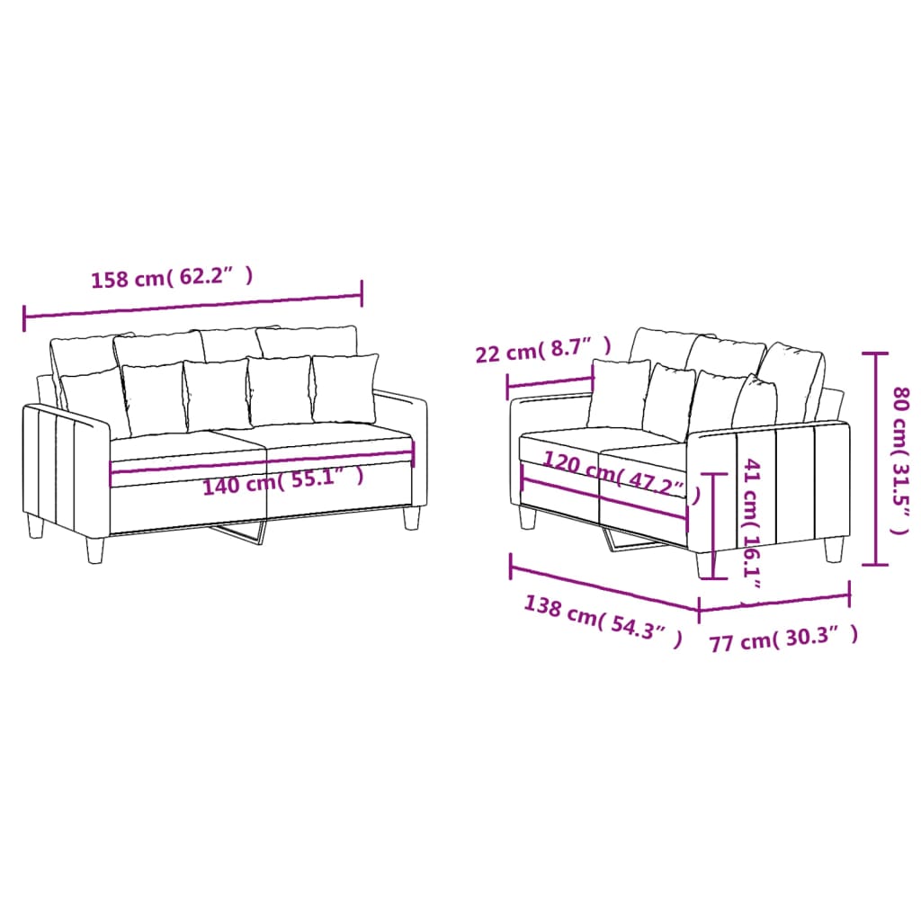 vidaXL Set de canapele cu perne, 2 piese, maro, textil
