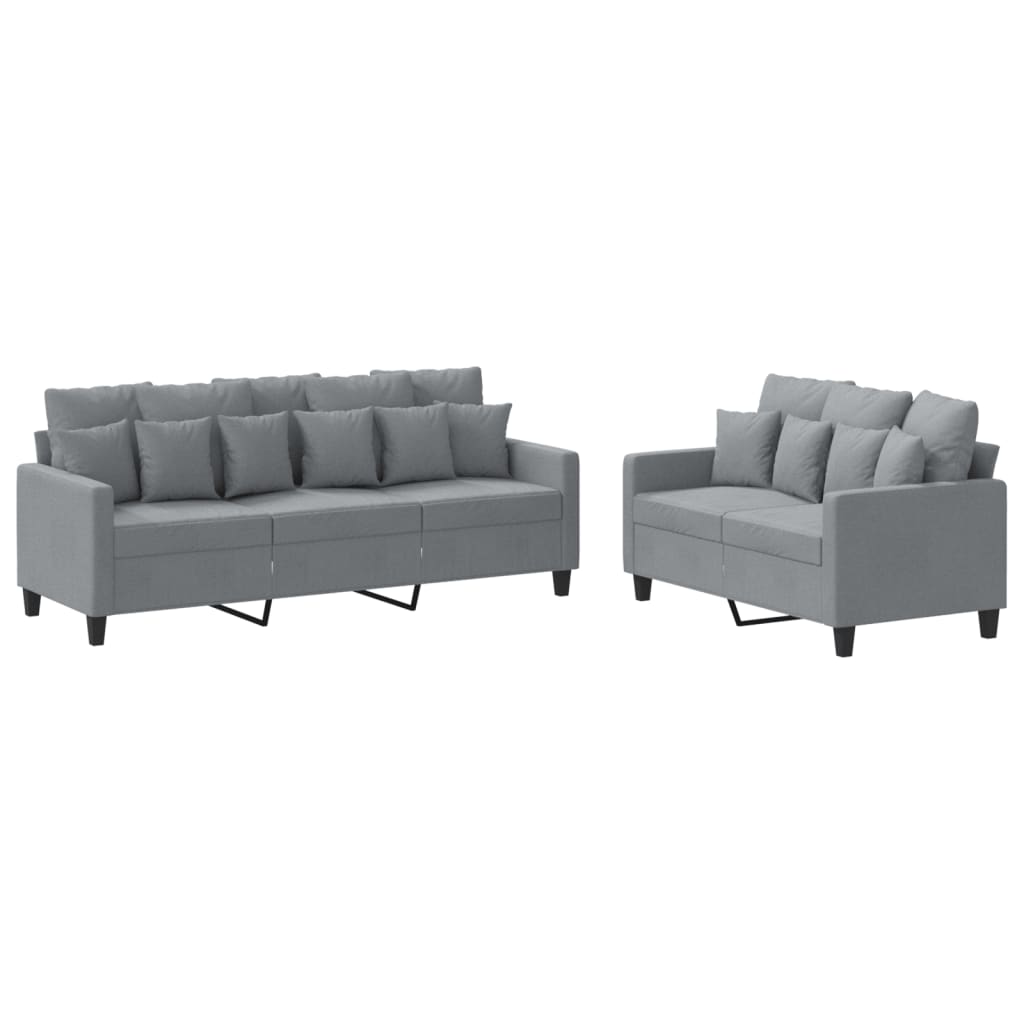 vidaXL Set de canapele cu perne, 2 piese, gri deschis, textil vidaXL Set de canapele cu perne, 2 piese, gri deschis, textil