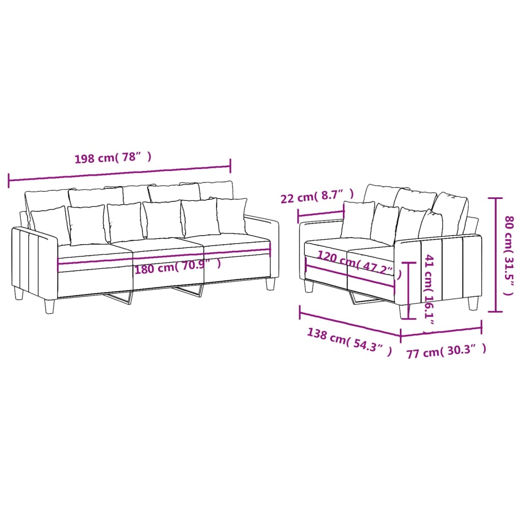 vidaXL Set de canapele cu perne, 2 piese, gri deschis, textil vidaXL Set de canapele cu perne, 2 piese, gri deschis, textil
