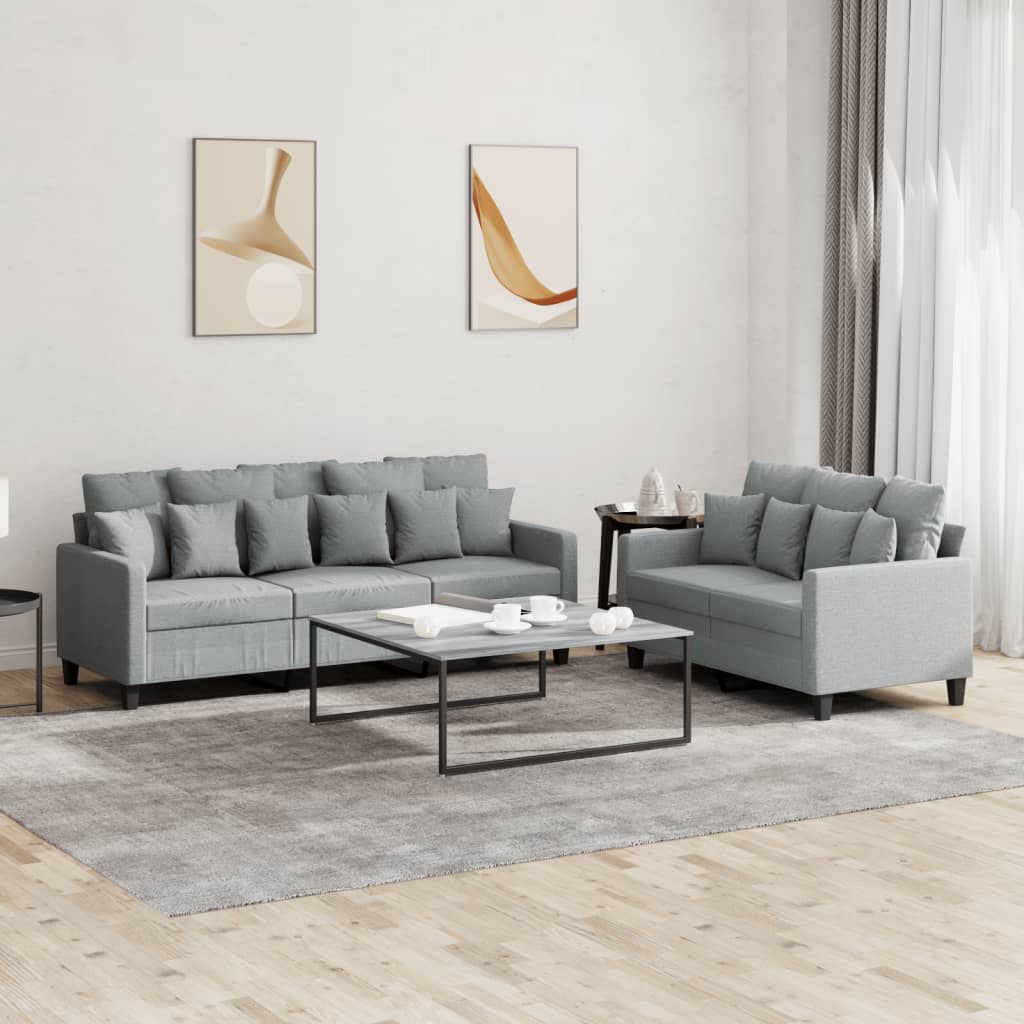 vidaXL Set de canapele cu perne, 2 piese, gri deschis, textil vidaXL Set de canapele cu perne, 2 piese, gri deschis, textil