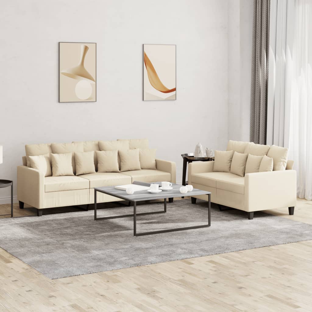 vidaXL Set de canapele cu perne, 2 piese, crem, textil