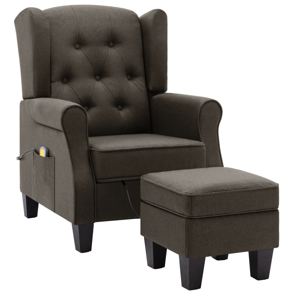 vidaXL Fotoliu de masaj cu taburet, gri taupe, material textil vidaXL Fotoliu de masaj cu taburet, gri taupe, material textil