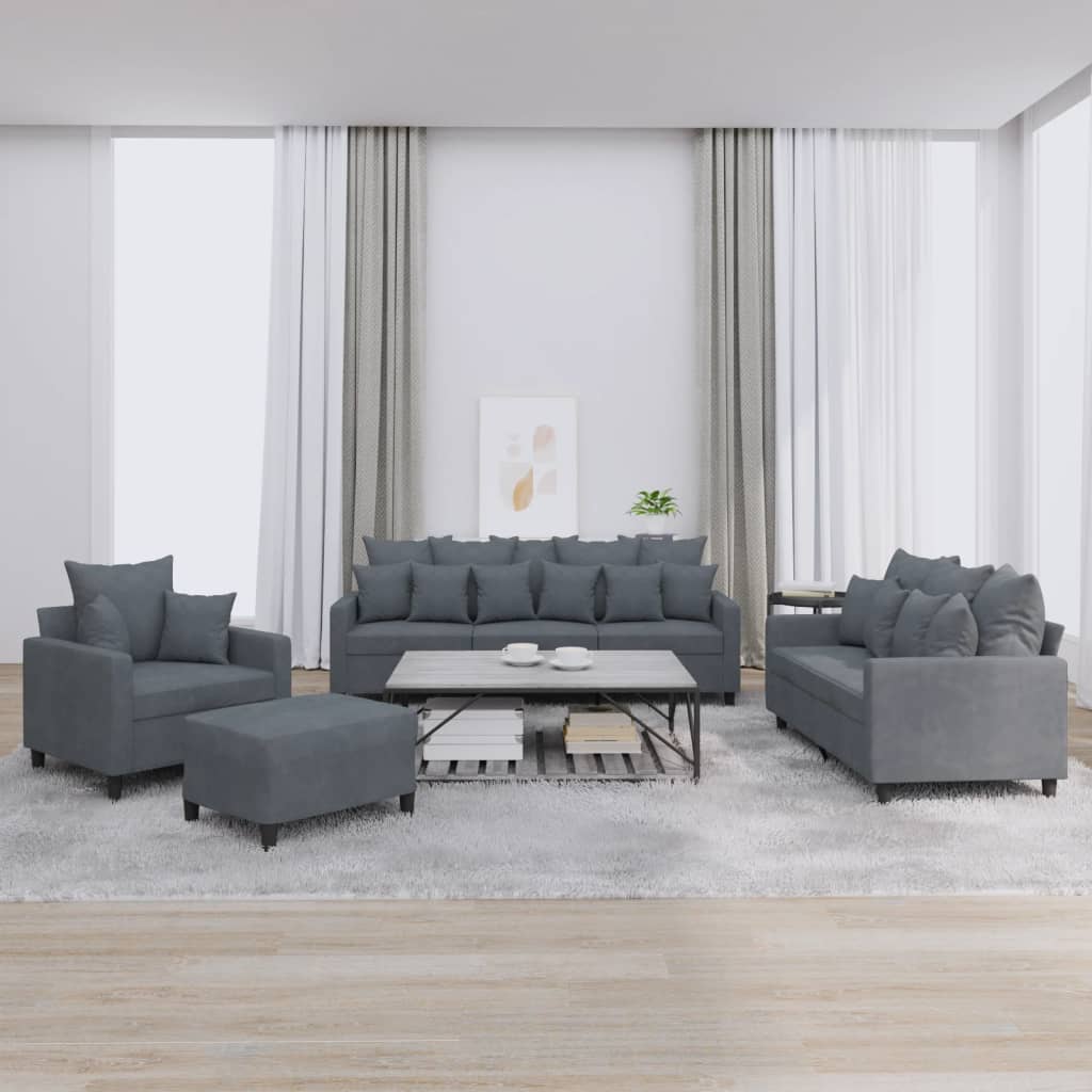 vidaXL Set de canapele cu perne, 4 piese, gri închis, catifea vidaXL Set de canapele cu perne, 4 piese, gri închis, catifea