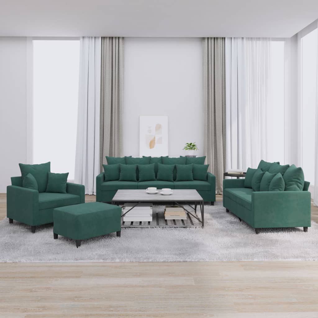 vidaXL Set de canapele cu perne, 4 piese, verde închis, catifea