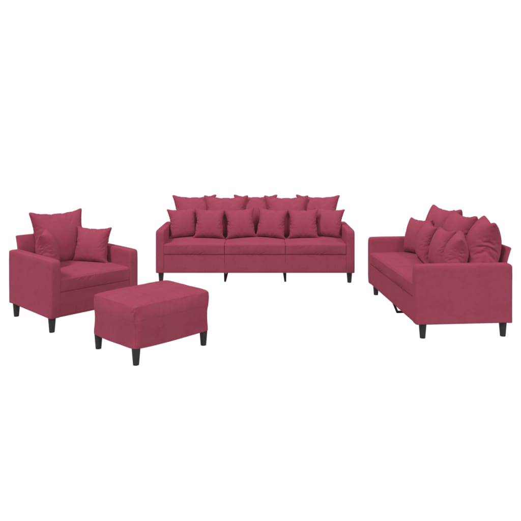 vidaXL Set canapele cu perne, 4 piese, roșu vin, catifea vidaXL Set canapele cu perne, 4 piese, roșu vin, catifea