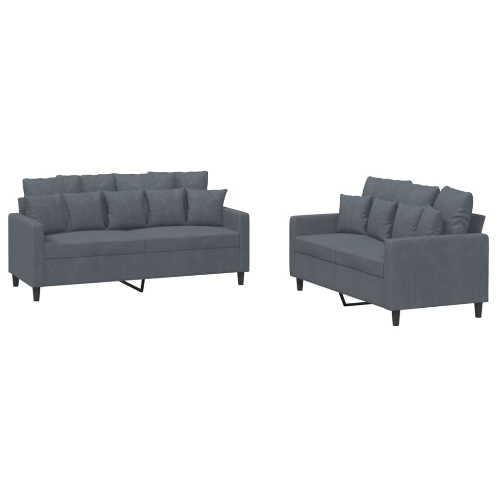 vidaXL Set de canapele cu perne, 2 piese, gri închis, catifea vidaXL Set de canapele cu perne, 2 piese, gri închis, catifea