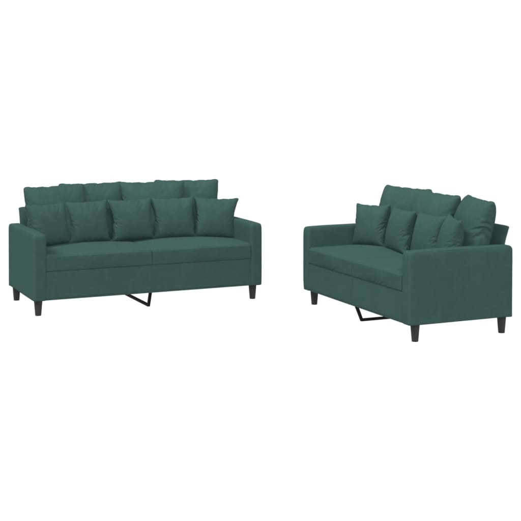 vidaXL Set de canapele cu perne, 2 piese, verde închis, catifea vidaXL Set de canapele cu perne, 2 piese, verde închis, catifea