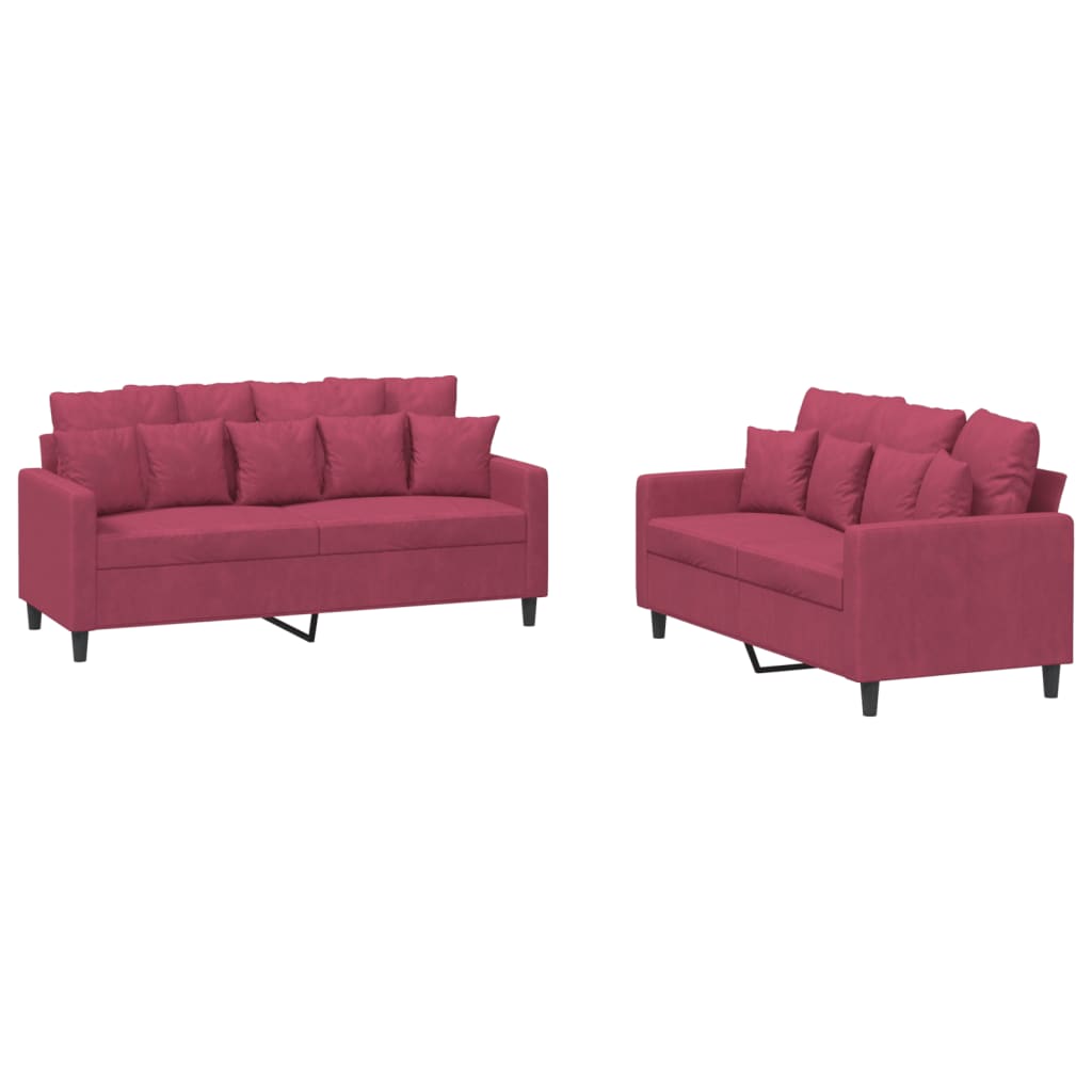 vidaXL Set canapele cu perne, 2 piese, roșu vin, catifea vidaXL Set canapele cu perne, 2 piese, roșu vin, catifea
