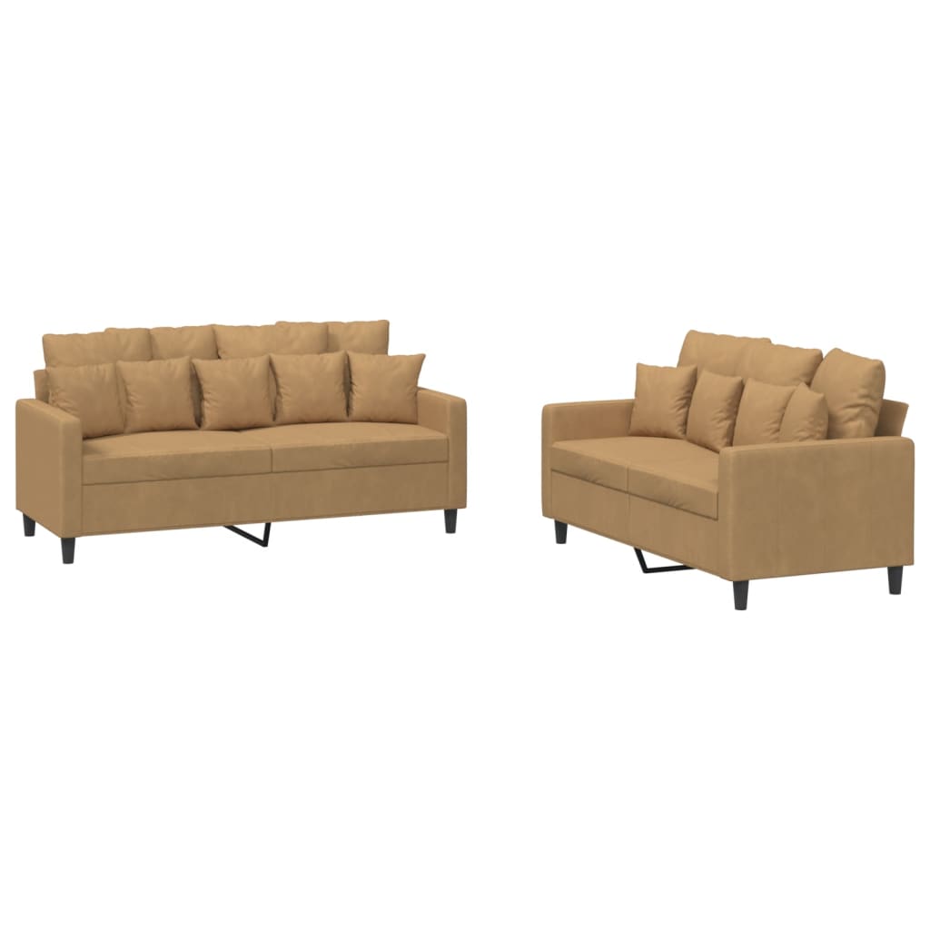 vidaXL Set de canapele cu perne, 2 piese, maro, catifea
