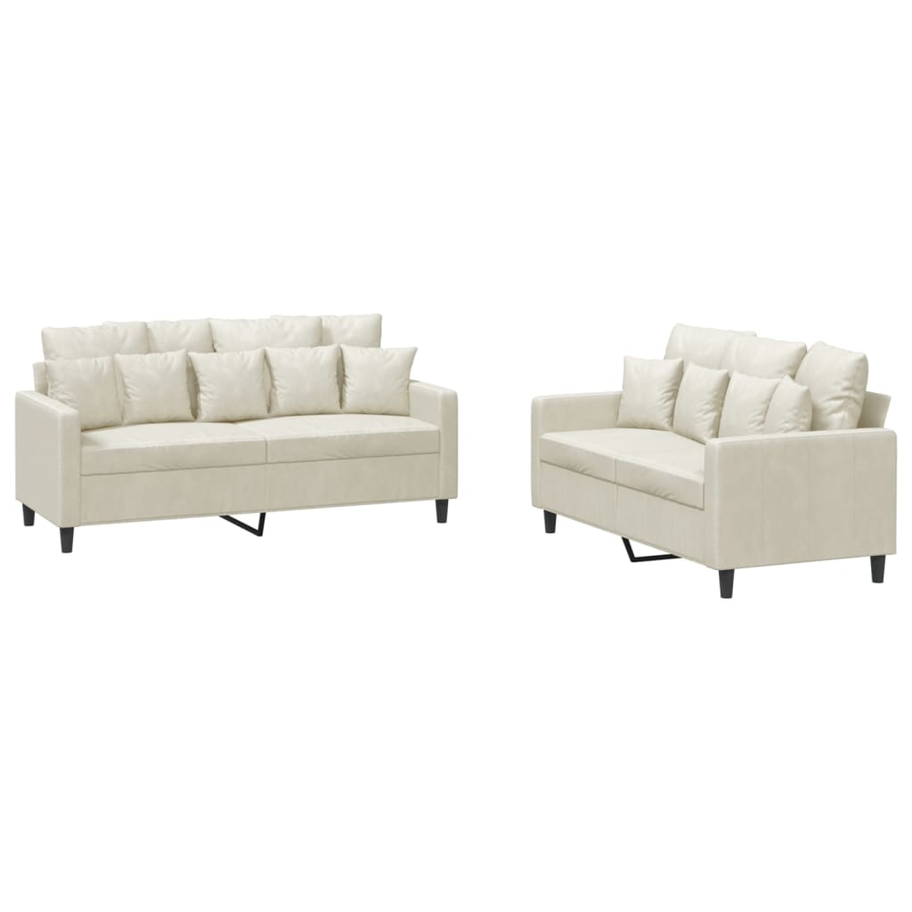 vidaXL Set de canapele cu perne, 2 piese, crem, catifea vidaXL Set de canapele cu perne, 2 piese, crem, catifea