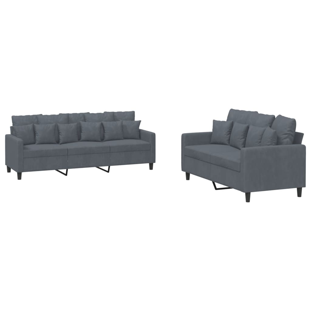vidaXL Set de canapele cu perne, 2 piese, gri închis, catifea vidaXL Set de canapele cu perne, 2 piese, gri închis, catifea