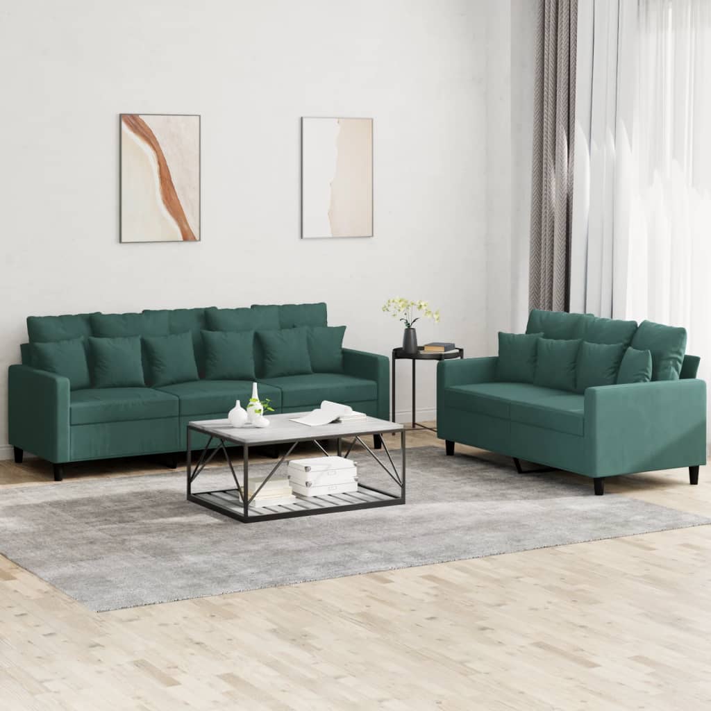 vidaXL Set de canapele cu perne, 2 piese, verde închis, catifea vidaXL Set de canapele cu perne, 2 piese, verde închis, catifea
