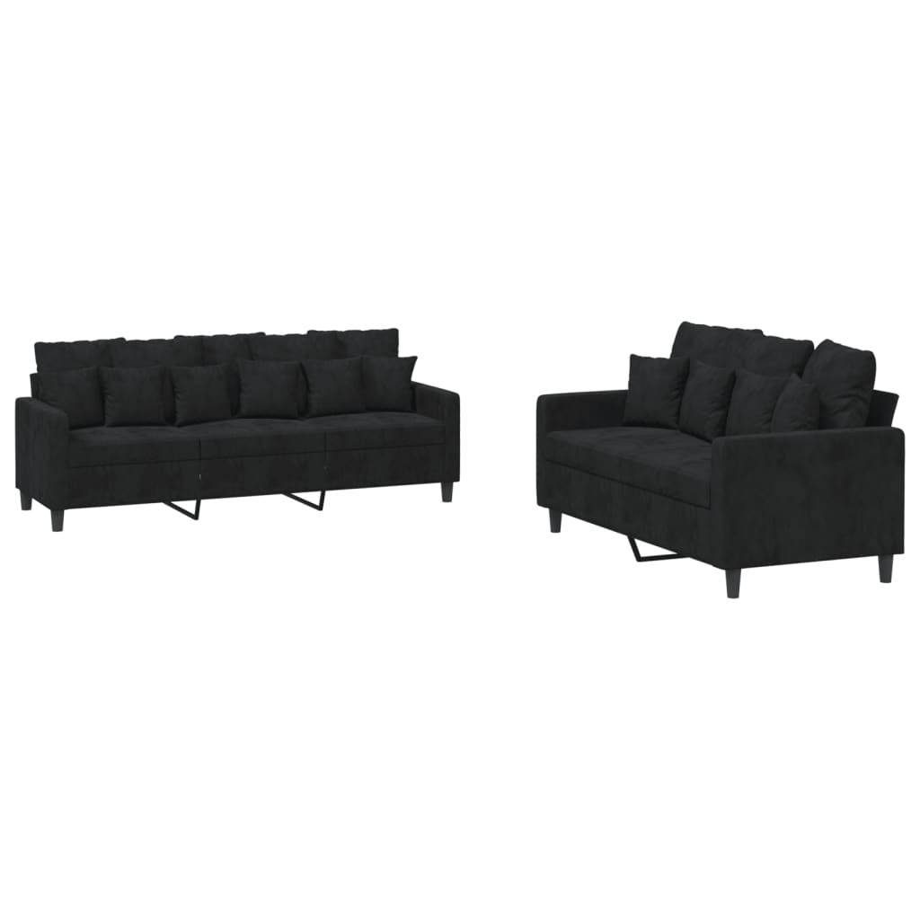 vidaXL Set de canapele cu perne, 2 piese, negru, catifea vidaXL Set de canapele cu perne, 2 piese, negru, catifea