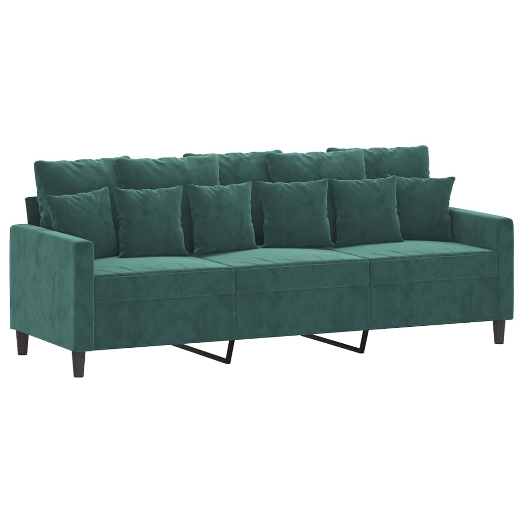 vidaXL Set de canapele cu perne, 3 piese, verde închis, catifea vidaXL Set de canapele cu perne, 3 piese, verde închis, catifea