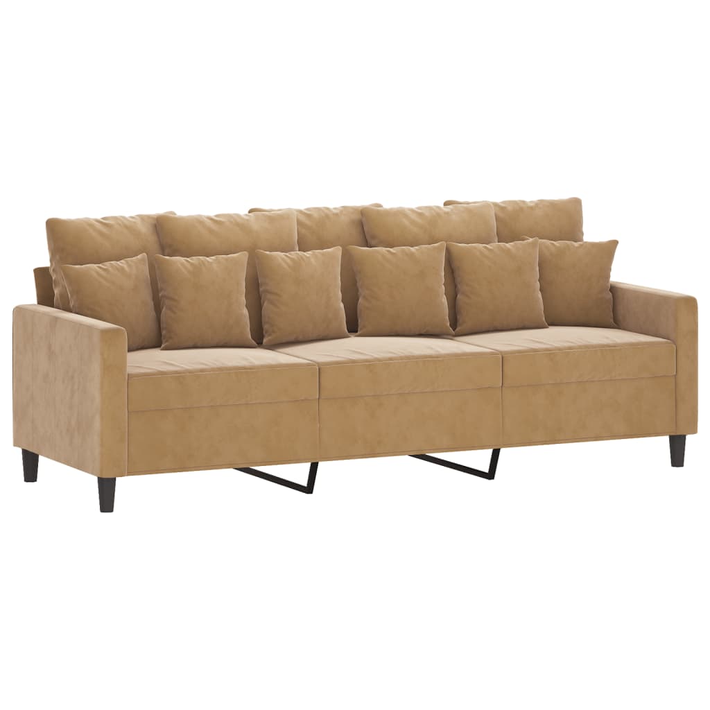 vidaXL Set de canapele cu perne, 3 piese, maro, catifea vidaXL Set de canapele cu perne, 3 piese, maro, catifea